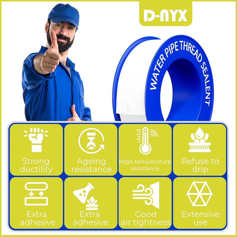 D-NYX 4 Rolls 1/2 Inch(W) X 520 Inches(L) Teflon Plumbers Tape, Duct Sealant Tape for Shower Head, Plumbing Thread Tap, Water Pipe Sealing Plumbers PTFE Thread Seal (5 Pack) - Image 2